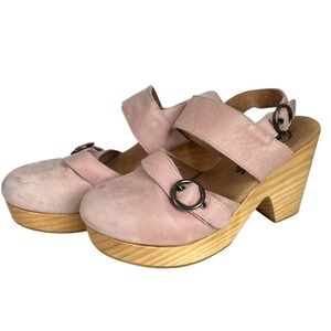 Free People Park Circle Clogs Pink Suede Wooden Platform Slingback Size 38